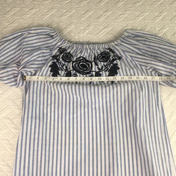Vintage Blue & White Striped Embroidered Dress - Picture 10 of 11